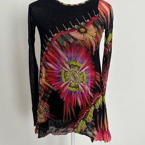 Jean Paul Gaultier Black Tunic with Pink and Green Floral Design